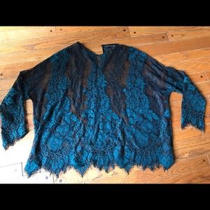 Teal lace boxy blouse from Zara.